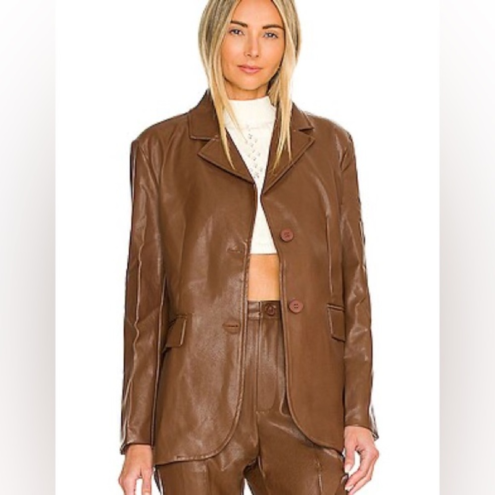 SNDYS. Lennox PU Leather Jacket Blazer in Chocolate Size 4 Small